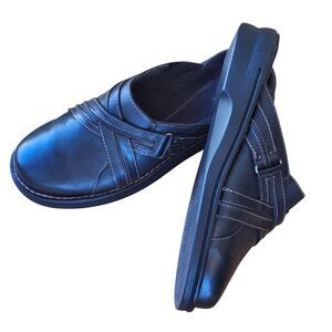 Clarks Mules Leather Slip On Comfort Clogs Black Size 9